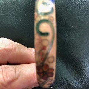 Oriental Cloisonne Bangle Blue and Beige Bracelet